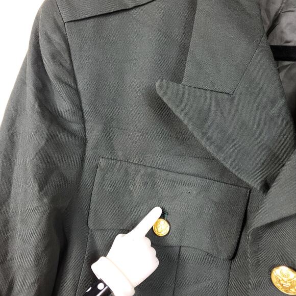 Vintage Army Green Service Coat Blazer Gold Tone Hardware Wool Blend 42R - Picture 6 of 11